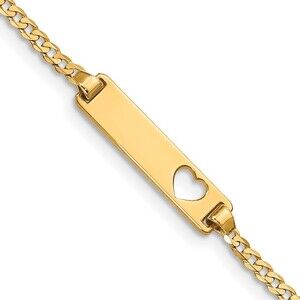 14k Yellow Gold Cut-out Heart Curb Link Id Bracelet